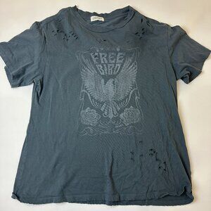 The Post Free Bird Shirt Womens Medium Black Distressed Eagle Graphic Rock Tee